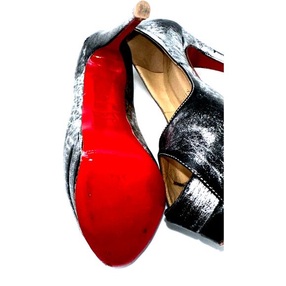 CHRISTIAN LOUBOUTIN Metallizzato Palais Royal 140 Platform Peep Toe 37 Silver - Picture 11 of 14